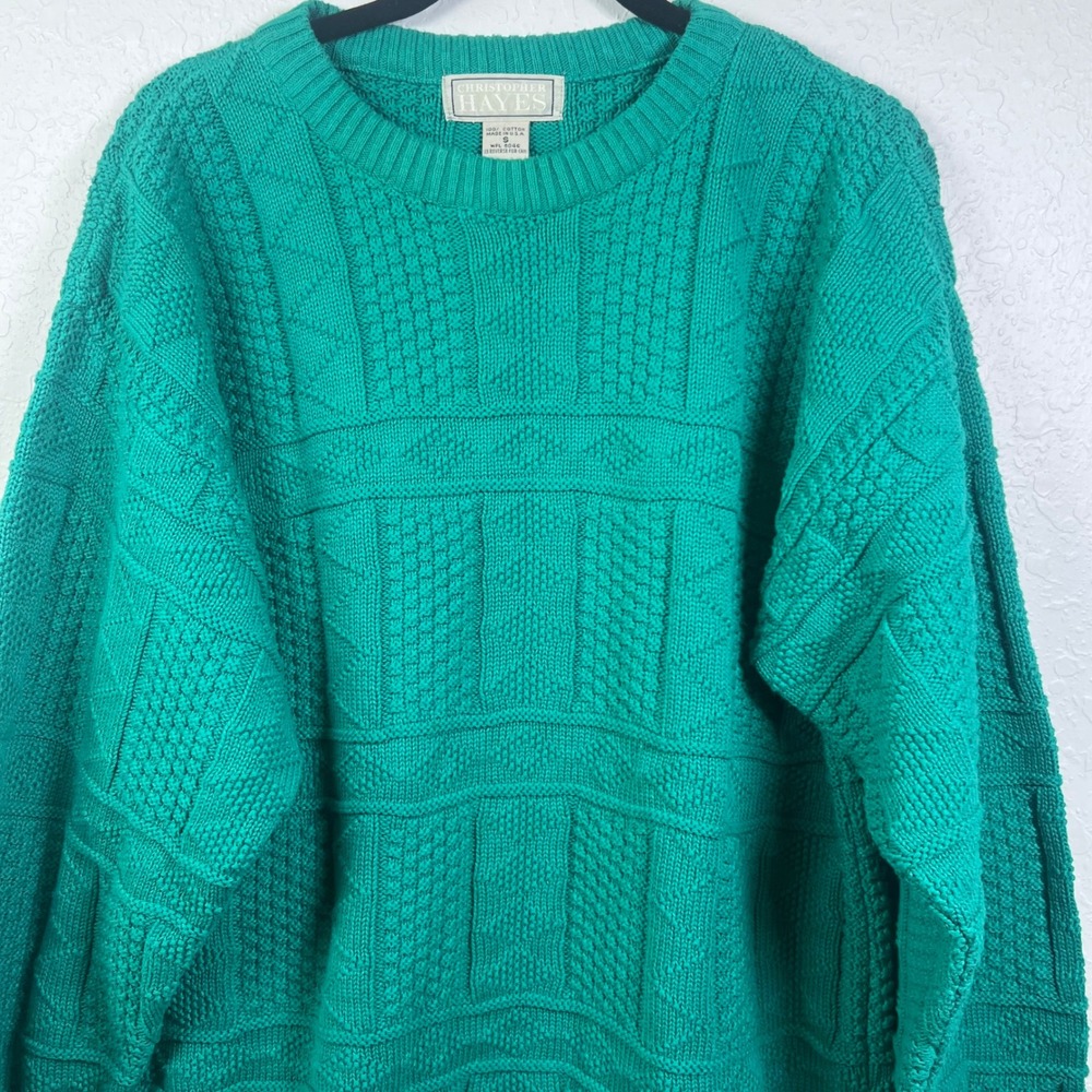 Christopher Hayes Sweater Mens Vintage 90s Knit Cotton S Emerald Green USA